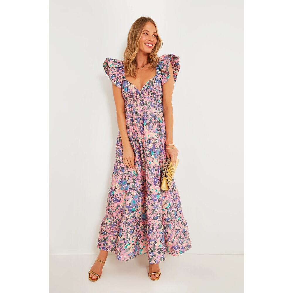Tuckernuck Hyacinth House Pink Floral Sheridan Maxi Long Dress Size Large